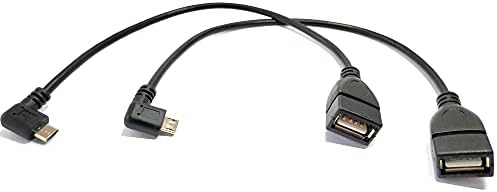 Meiyang USB 2.0 A Dişi Mikro 5 Pin 90°Açılı Erkek Dönüştürücü Kablosu, 90 Derece Mikro USB 2.0 OTG Kablosu-10in(2 Paket) (Sol