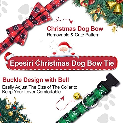 Noel Köpek Bow Kravatlar Ekose Köpek Yaka, Epesırı 2 Paket Noel Köpek Yaka Toka Ayarlanabilir Yumuşak Pamuk Buffalo Köpek Yaka,