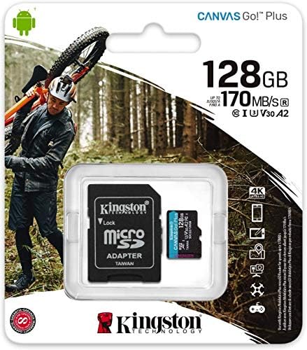 Kingston 128 GB SDXC Mikro Tuval Git! Artı Hafıza Kartı ve Adaptör GoPro Hero 7 Siyah, Gümüş, Hero7 Beyaz Kamera ile çalışır