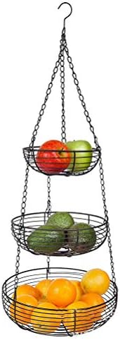 WYHFA 3-Katmanlı Asılı Meyve Sepeti Ağır Tel Sebze Meyve depolama Sepeti ile Metal Zincir asılı kanca Ayrılabilir Sepetleri