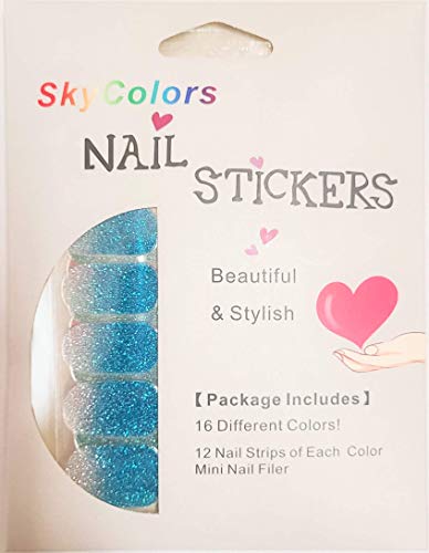 SkyColors Tırnak Sarar Lehçe Şeritler Glitter 16 Yaprak Sticker Çivi Wrap ile Kadınlar için tırnak törpüsü Sopa üzerinde Basın