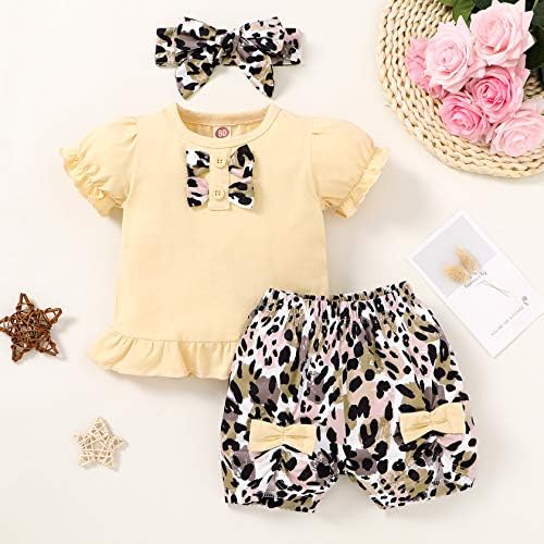 Toddler Bebek Kız Yaz Kıyafet Seti Kısa Kollu Fırfır T-Shirt Çiçek Şort Pantolon Leopar Giysi Set