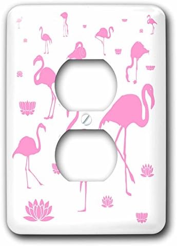 3dRose lsp_273953_6 Pembe flamingo kuşu ve lotus çiçeği siluetleri beyaz Fiş Çıkış Kapağında