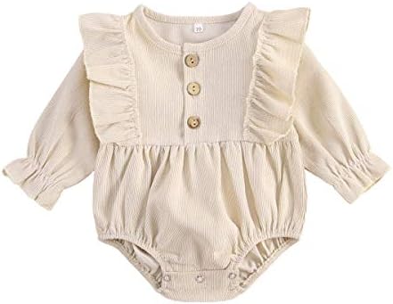 Bebek Bebek Kız Giysileri Katı Fırfır Uzun Kollu Romper Bodysuit Tops Tek Parça Tulum Güz Kış Kıyafet