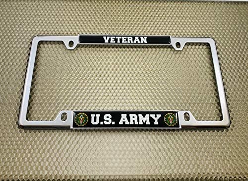 ABD Ordusu Veteran-Kubbeli Ismarlama Kişiselleştirilmiş Dar (İnce) Üst 4 Delikli Metal Araba Plaka Çerçevesi, Ücretsiz kapaklı-Krom