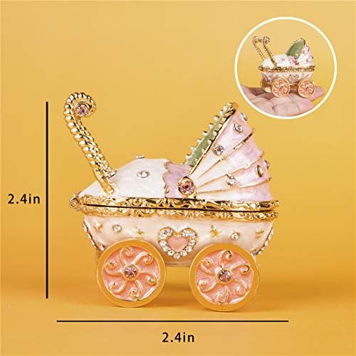 Bebek Pembe Arabası Arabası Takı Biblo Kutusu Bejeweled Hatıra Kutusu Dekor El Sanatları El Yapımı Emaye Dekoratif Hediye