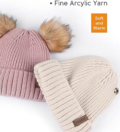 FURTALK Sevimli Kış Bere Şapka Kadın Kızlar için Sıcak Örgü Şapka ile Çift Faux Kürk Pom Poms