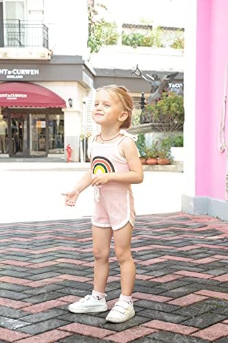 Toddler Bebek Kız Kolsuz Halter Tulum Nervürlü Romper Şort Playsuit Gökkuşağı Kıyafet Sevimli Yaz Giysileri