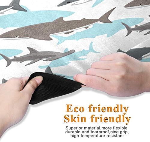 Qılmy Karikatür Köpekbalığı Desen Baskı Çevre Dostu Kaymaz Yoga Mat, TPE Malzeme - Mikrofiber Yüzey ve Yoga için Optimum Yastıklama,