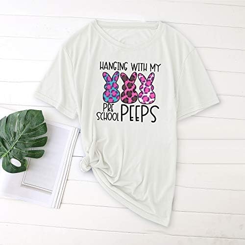 Dosoop Asılı ile Benim Başına Okul Peeps Gömlek Bunny Grafik Mektup baskılı tişört Casual Crewneck Üst Tunik Bluz