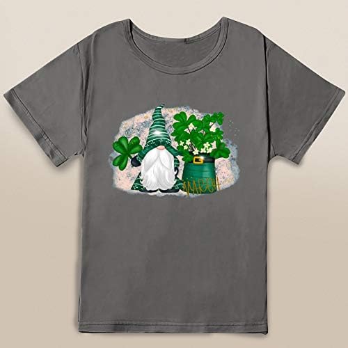 Dosoop Kadınlar Aziz patrick Günü Baskılı Artı Boyutu O-Boyun T-Shirt Kısa Kollu Yeşil Gnome Grafik Tee Kazak Bluz Tops