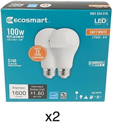 EcoSmart 100 Watt Eşdeğer A19 Kısılabilir Energy Star LED Ampul, Yumuşak Beyaz (4'lü Paket)