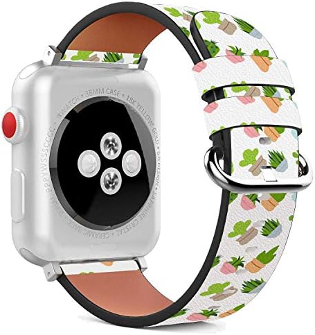 Apple Watch ile Uyumlu - 42mm / 44mm / 45mm (Seri 7/6/5/4/3/2/1) Paslanmaz Çelik Toka ve Adaptörlü Deri Bileklik Bileklik-Kaktüs
