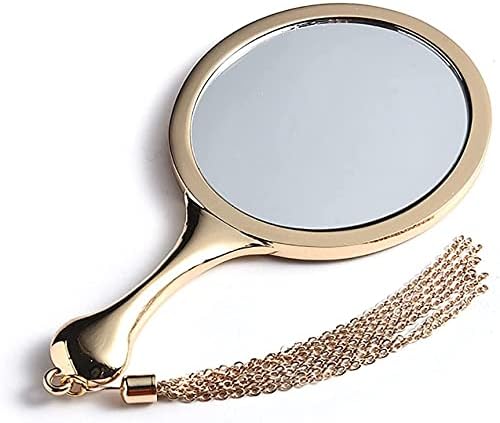 GLXQIJ Retro el aynası, Metal Ayna, yuvarlak Altın el aynası Saplı, kabartmalı Antika makyaj masası aynası, Kadınlar için Seyahat
