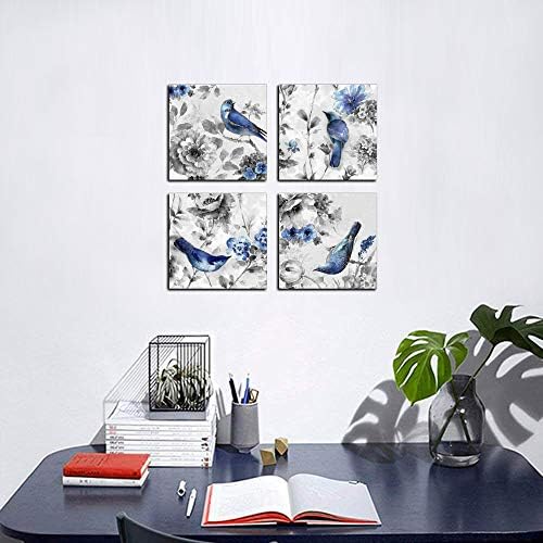 Tuval Duvar Sanatı Güzel Suluboya mavi Kuş ve çiçek Boyama 4 adet Duvar Sanat Baskı Çağdaş Ev Yatak Odası Duvar Dekorasyon