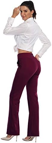 HISKYWIN Womens Yüksek Bel Yoga Pantolon 4 Yönlü Streç Karın Kontrol Egzersiz Koşu Pantolon, Uzun Kaçak Flare Pantolon