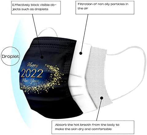 Hvyesh 3 Katmanlı Filtre Koruyucu Tek Kullanımlık Yüz Maskesi Yetişkin Erkekler ve Kadınlar için 2022 Baskılı Snowflower Yüz