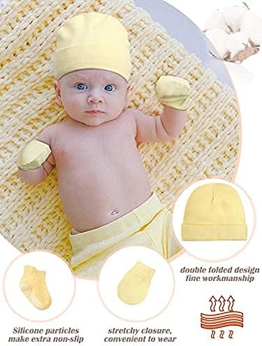 Bebek Şapka Eldivenler ve Çorap Set Unisex Pamuk Bere Kap ve Scratch Mitten Kaymaz Bebek Ayak Bileği Çorap için Erkek ve Kız