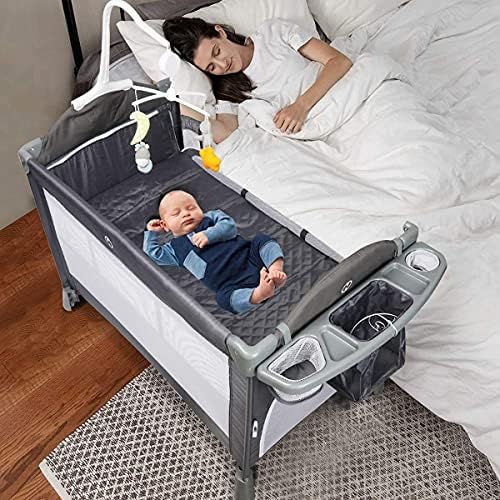 BANİROMAY 5 in 1 Bebek Beşik Yanında Uyuyan, Bebek Seyahat Beşik ile Yatak, ayarlanabilir Taşınabilir bebek yatağı için Yenidoğan