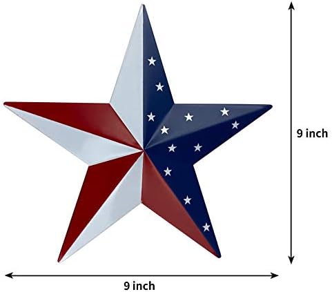 Metal Ahır Yıldız Sanat-Amerikan Bayrağı Yurtsever 9-İnç Yıldız Duvar Dekorasyon, duvar Montaj 3D Ahır Yıldız Dekor 4th Temmuz