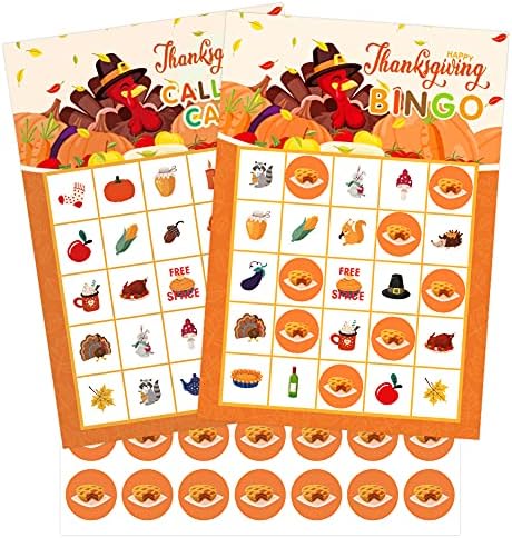 WaaHome Mutlu Şükran Bingo Oyunları Çocuklar Yetişkinler için, 26 Bingo Kartları için Şükran Güz Parti Oyunları Okul Sınıf