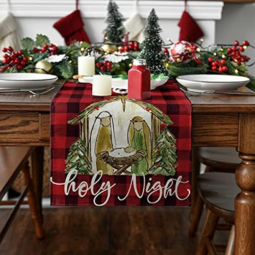 Artoid Modu Kutsal Gece Suluboya Kırmızı ve Siyah Buffalo Ekose Noel Masa Koşucu, günlük Kabin Hıristiyan Tatil Mutfak yemek