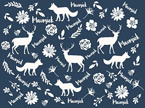 Kabile Bebek Battaniyesi-Ormanlık Tasarım-Tilki-Geyik - Geyik-Çiçekler-Beyaz Mavi (50 x 60 - Minky)