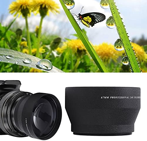 Geriop 67mm 2X Telefoto Lens, 67mm 2X Büyütme Lens Siyah Yüksek Çözünürlüklü Perspektif Dijital Kamera için Toz Bezi ile