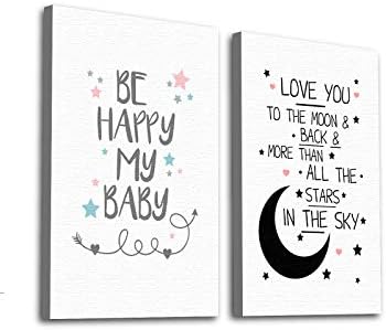 Mutlu ol Bebeğim Tırnaklar Seni Seviyorum Ay Dekor Bebek Kız Erkek Odası Dekor Anne Tırnaklar Tuval Bebek Odası için 2 Set