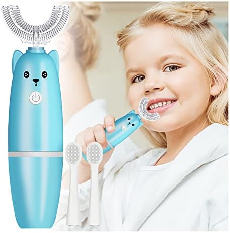 Çocuk Elektrikli Diş Fırçası, U-Şekilli Diş Fırçası, Çocuk U-Şekilli Elektrikli Diş Fırçası 360° Kapsamlı Temizlik, Beyazlatma