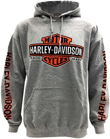 Harley-Davidson Erkek Bar & Kalkan Logo Kazak Kapüşonlu Sweatshirt, Gri