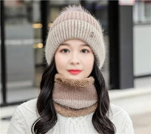 Qingxiao Sevimli Kış Sıcak Şapka İki Parçalı Eşarp Artı Kadife Örme Şapka (Renk: Pembe, Boyutu: Bir Boyut)