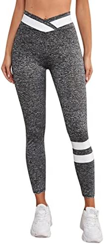 Bblulu Bayan Çizgili Tayt Crossover Yüksek Bel Yoga Pantolon Colorblock Karın Kontrol Egzersiz Popo Kaldırma Sıkı Tayt