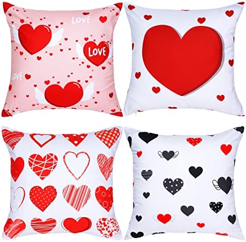 Miayon 4 Set Sevgililer Günü Yastık Kapakları Kırmızı Aşk Kalp Atmak Yastıklar Kapakları için Ev Dekor Yastık Kılıfları için