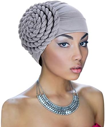 Kadın türban kap çiçek düğüm Headwrap elastik Kemo Beanie düz renk başörtüsü Afrika şapka