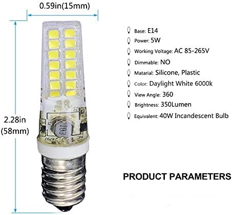 5 W E14 Mini LED Ampuller 6 Paket 28 LEDs 2835 SMD 350 Lümen 40 W Akkor Ampul Eşdeğer Günışığı Beyaz 6000 K için Buzdolabı