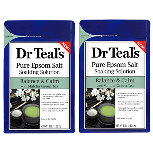 Dr. Teal'in Epsom Salt Matcha Yeşil Çay Banyosu Islatma Çözeltisi-Denge ve Sakin - 2, 3 lb Yeniden Kapatılabilir Poşet Paketi-Cildinizi