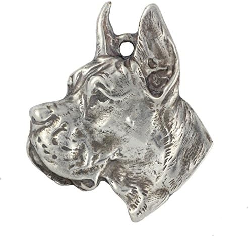 Deutsche Dogge Kırpılmış, Büyük Dane (Sivri Kulaklar) , Gümüş Hallmark 925, Köpek Gümüş Kolyeler, Sınırlı Sayıda, Artdog