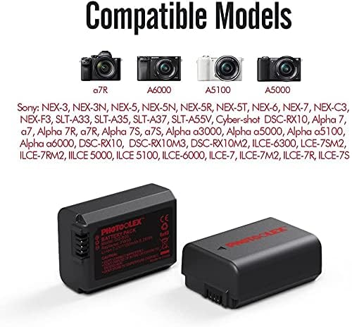 NP-FW50 Kamera Pil Photoolex 2 Paketi 1150 mAh Güç Pil ve Çift USB pil şarj cihazı için Uyumlu Sony A6000/A6300/A6400/A6500