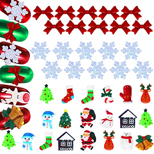 40 Parça Noel Tırnak Dekorasyon Setleri, Dahil 20 Parça Noel 3D Nail Art Charms 10 Parça Yay Tırnak Takı ve Süslemeleri 10