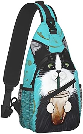 Kedi tek kollu çanta Kadın Erkek Crossbody omuz sırt çantası Unisex Göğüs Çanta Su Geçirmez Seyahat Yürüyüş Rahat Sırt Çantası