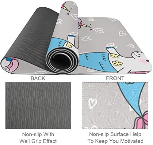 Unicorn Desen Yoga Mat Kalın Kaymaz Yoga Paspaslar için Kadın ve Kız egzersiz matı Yumuşak Pilates Paspaslar, (72x24 in, 1/4-İnç