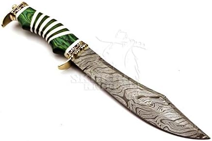 Skokıe Bıçaklar Özel El Yapımı Şam Çelik av bıçağı Kolu Deve Kemik (Yeşil)