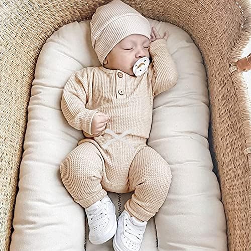Kış Yenidoğan Erkek Bebek Kız Giysileri Set Unisex Bebek Nervürlü Kıyafetler Katı Pamuk Uzun Kollu Üstleri Pantolon 2 ADET