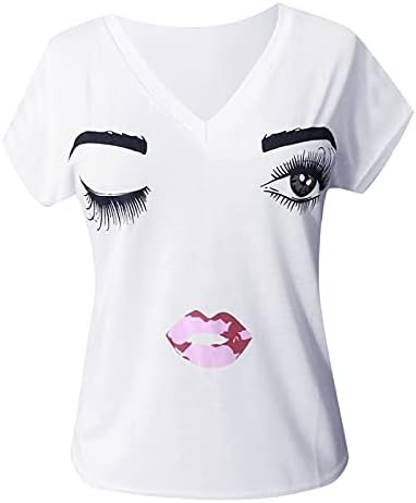 Dosoop kadınlar Casual Kısa Kollu Seksi Güzellik Baskılı derin V yaka bluz Artı Boyutu gevşek T-Shirt Tops