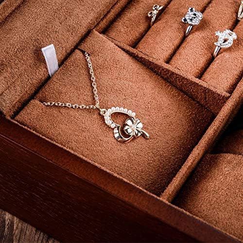 YUXO Takı saklama kutusu Hediye Kadınlar ıçin Takı Kutuları Tek Katmanlı Çıkarılabilir Bölme ıle Takı Ajanda Ahşap Mücevher