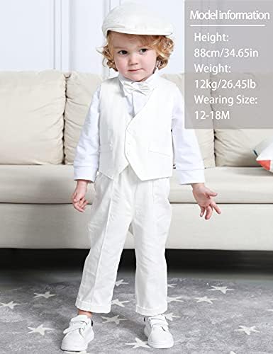 A & J tasarım Bebek Erkek Giyim Seti, 4 adet Beyefendi Takım Elbise Gömlek ve Pantolon ve Yelek ve Şapka