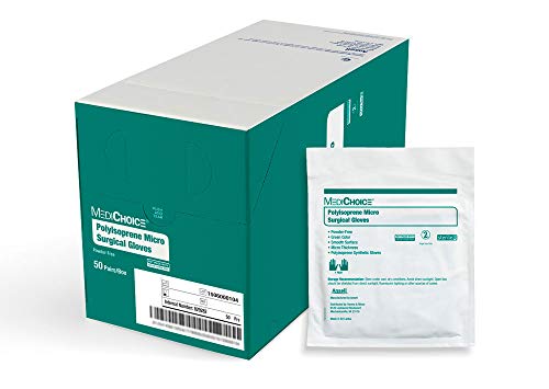 MediChoice / HALYARD Micro Surgical Glove, Sentetik Poliizopren, 7,9 mil Kalınlığında, Tozsuz, Steril, 7,5 Orta, Yeşil, 1314SGL90075