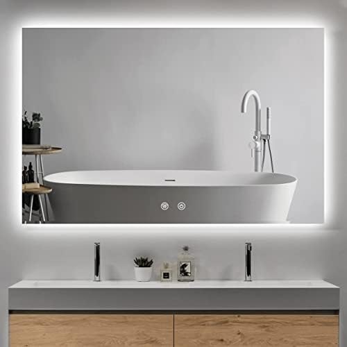 IOWVOE 55x36 LED Ayna Banyo Duvara Monte makyaj aynası Anti-Sis Ayarlanabilir Renk Sıcaklığı makyaj aynası