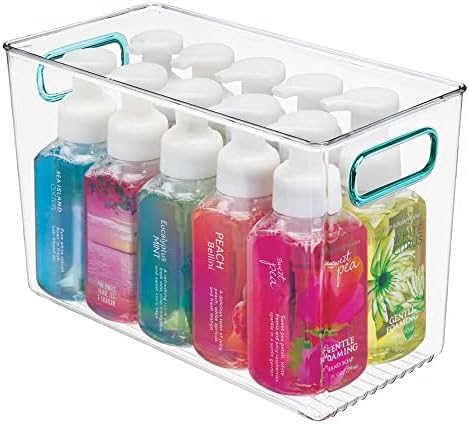 mDesign Plastik Saklama Organizatörü Kulplu Konteyner Kutusu-Banyo Vanity Tezgahı, Raflar, Dolaplar Organizasyonu için-Sabunlar,